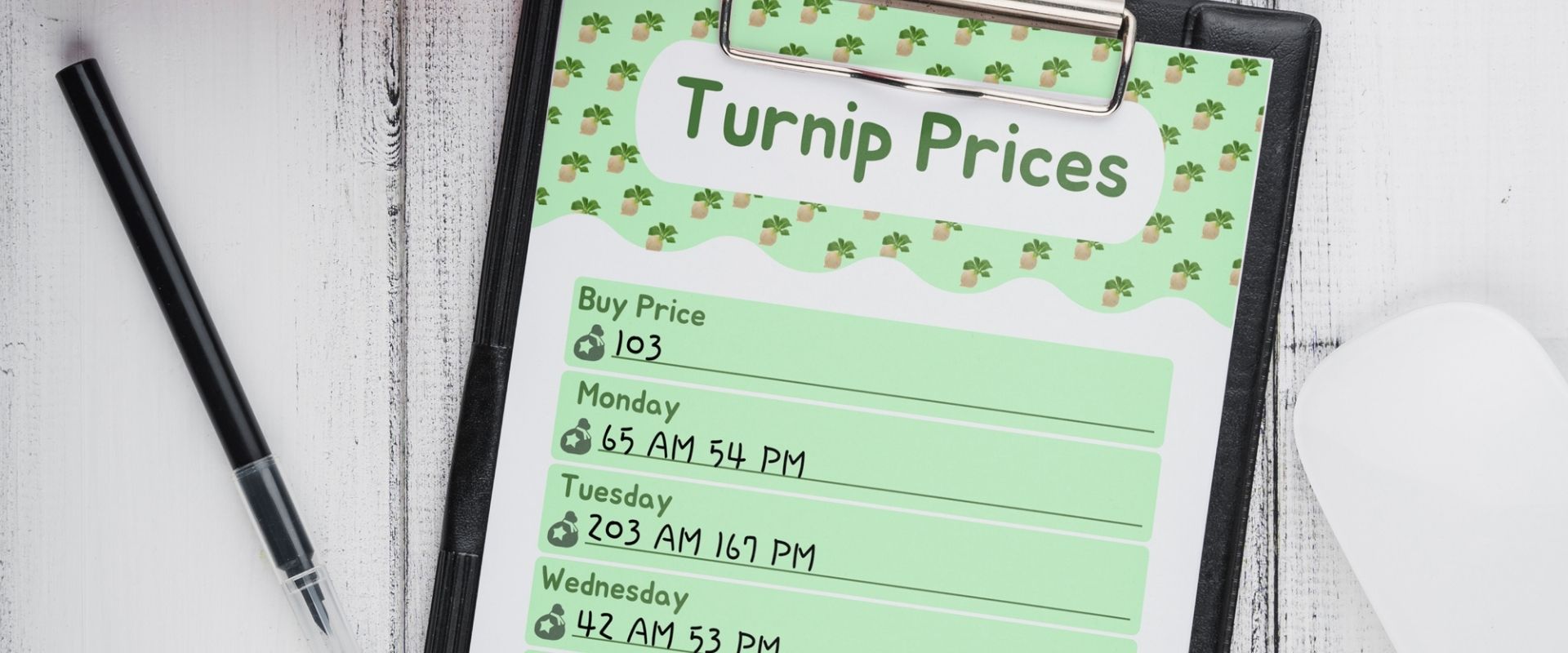 Turnip Price Log Planner Page Download for Animal Crossing New Horizons