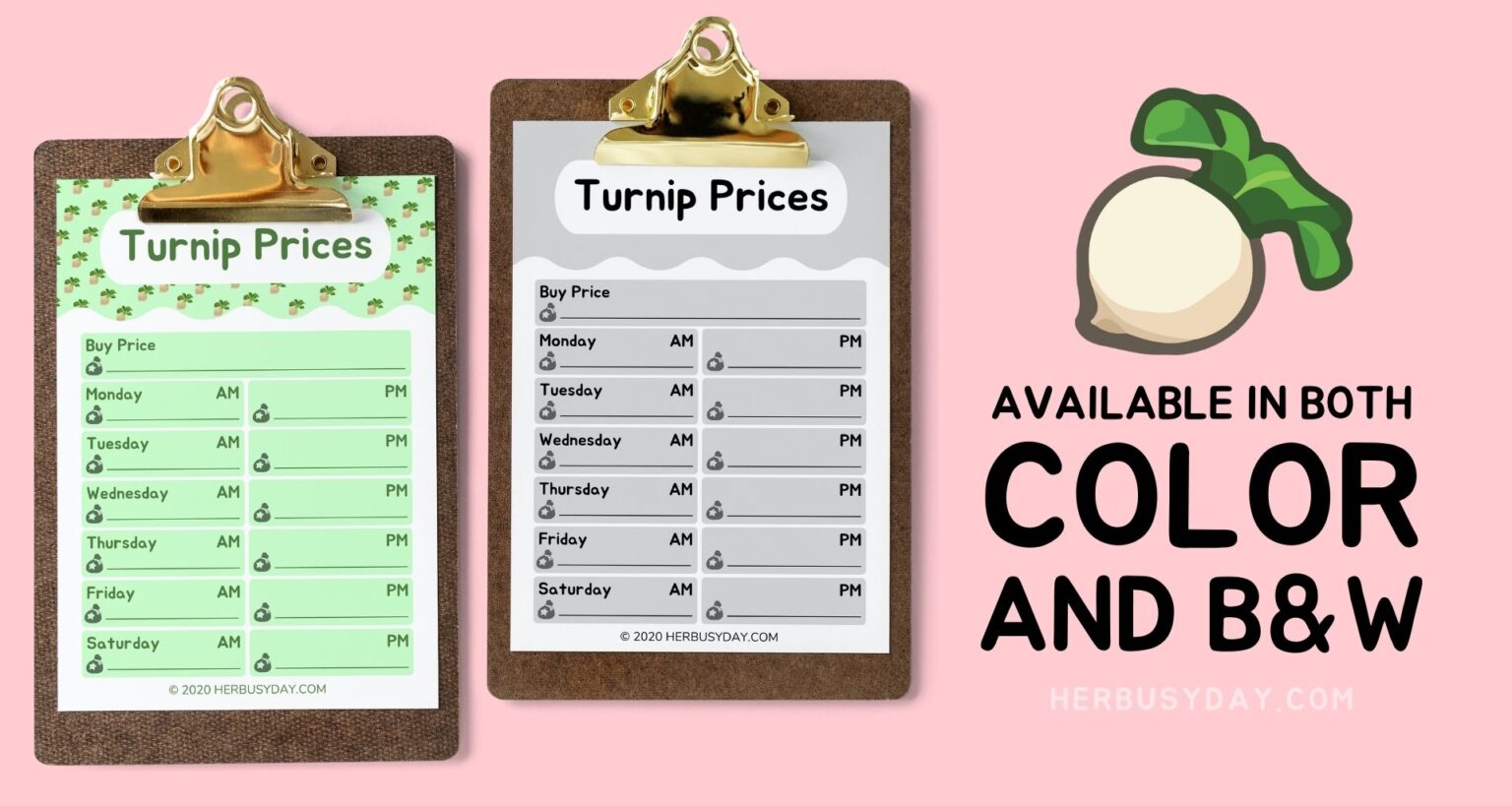 Turnip Price Log Planner Page Download for Animal Crossing New Horizons