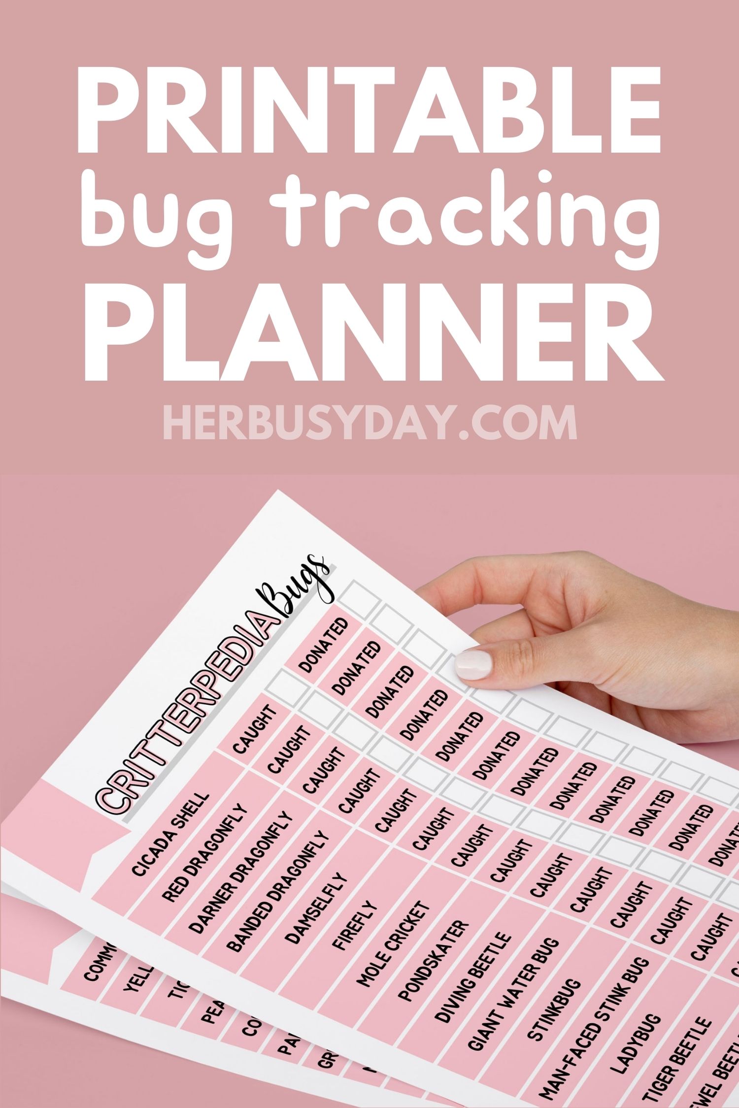 Critterpedia Animal Crossing New Horizons Printable Planner Page Bug